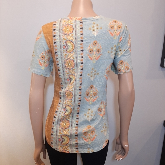 💠Anthropologie POSTMARK Paisley Top Boho Patchwork Short Sleeve Tshirt Size XS - Picture 10 of 13